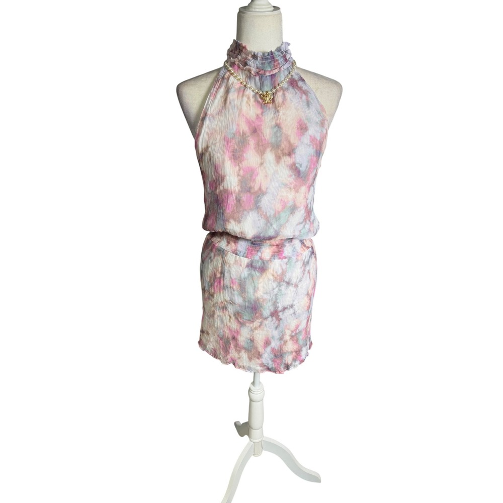 Tart‎ Tie Dye Halter Dress Large Pastel Watercolor Drop Waist Lightweight Lined